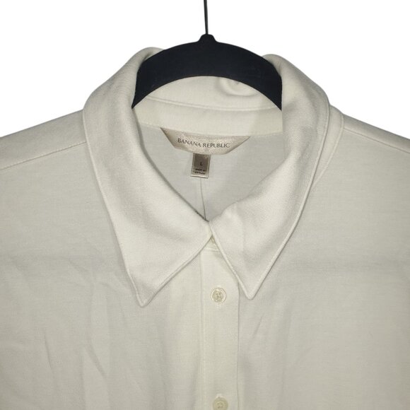 NWT Banana Republic Essential Polo Button-Up Shirt Women's L White Basics - Picture 2 of 5